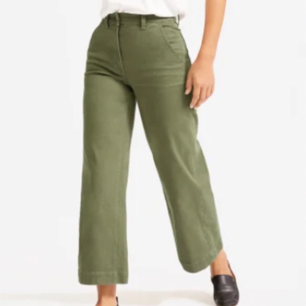 Everlane Wide Leg Crop Pant, Green / Surplus, Sz. 8